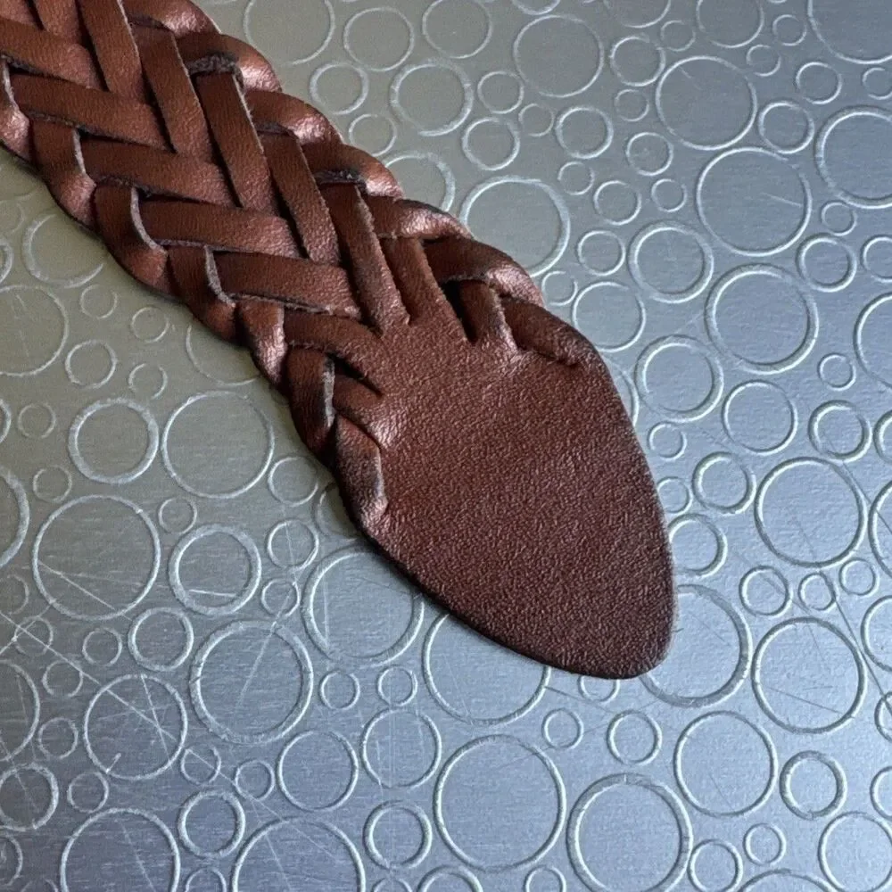 Vintage Argentina Braided Leather Belt Womens L XL 34 36 Brown Woven Skinny 1”